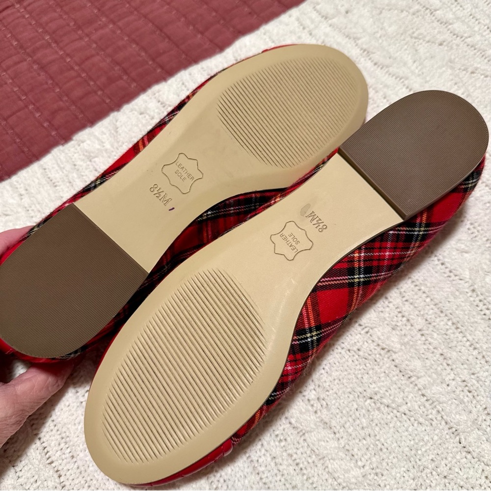 Talbots Red Plaid and Leather Ballet Flats Size 8.5 - NEW - Picture 10 of 12
